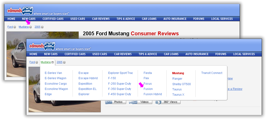 Edmunds breadcrumb with drop down options Edmunds breadcrumb with drop down options