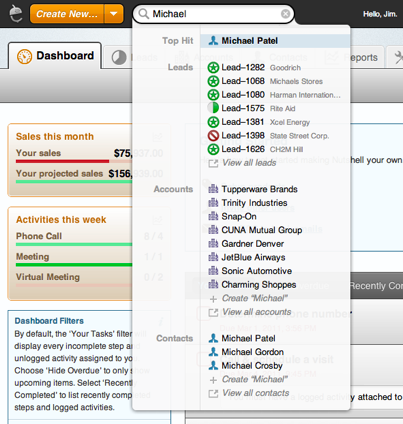 Image 11: Rather than suggesting terms to search for, Nutshell returns search results directly without needing to go to a separate page. Image 11: Rather than suggesting terms to search for, Nutshell returns search results directly without needing to go to a separate page.