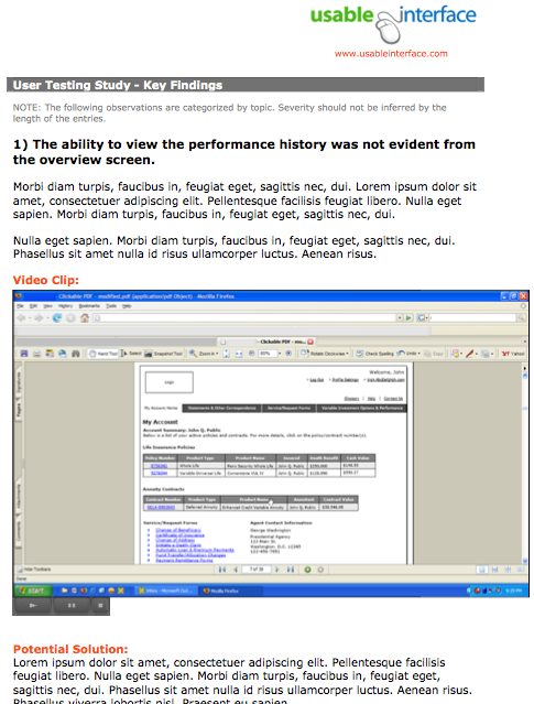 Screenshot of user testing report pdf.