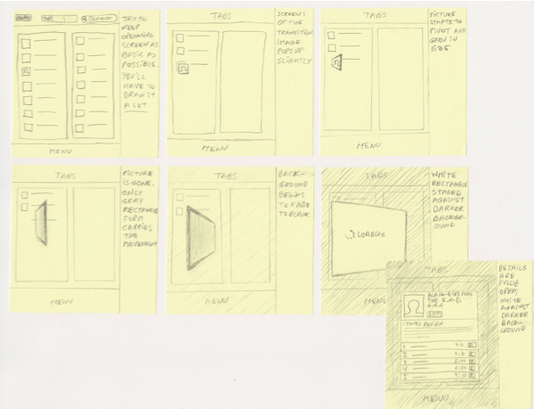 Figure 4: Storyboarding iPad Transitions Using Post-it Notes Figure 4: Storyboarding iPad Transitions Using Post-it Notes