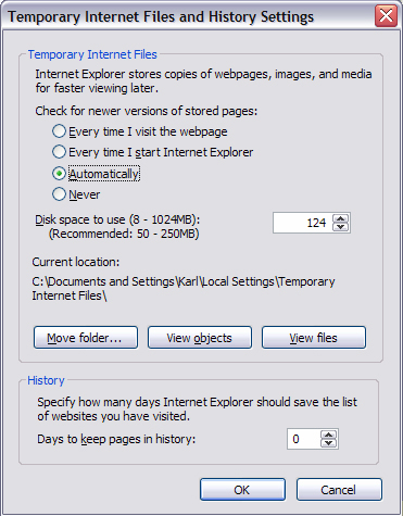 Default cache settings
